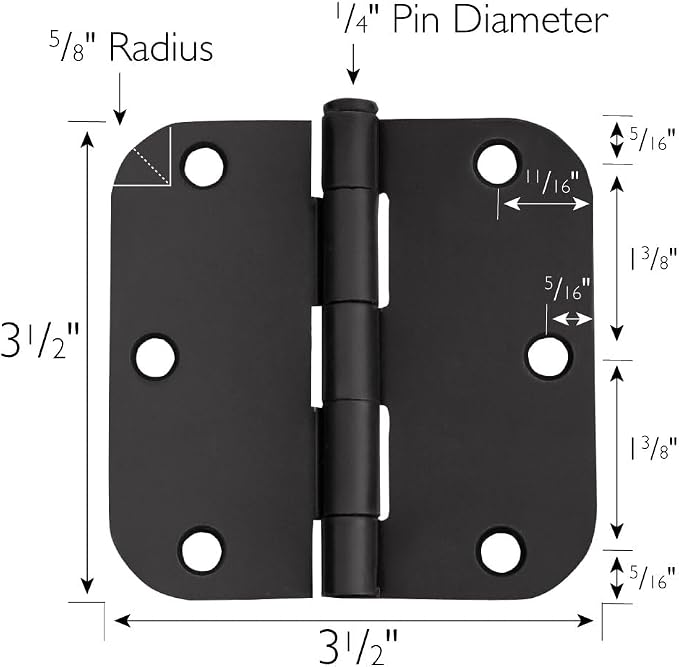 Design House Interior Door Hinge, Matte Black | 5/8" Radius, Traditional - Image 2