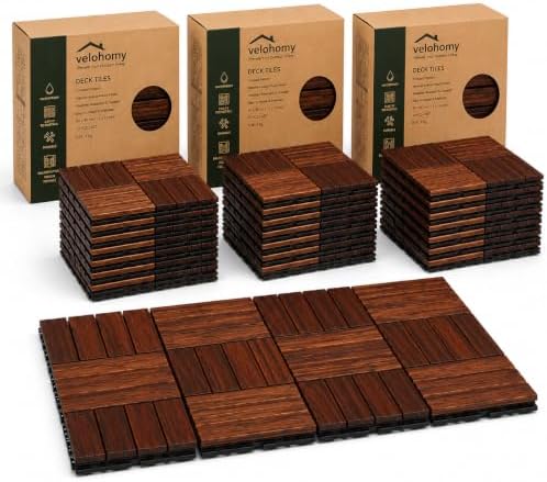 30 PCS Interlocking Deck Tiles, Crossed Pattern 12"x12" Acacia Wood Outdoor by Unknown