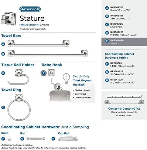 Amerock Stature Single Prong Chrome Wall-Mounted Hook - Image 4