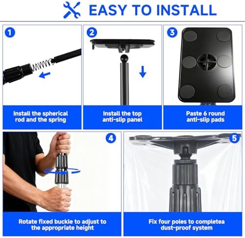 10FT Dust Barrier Poles Kit, 4 Pack, Extendable, 2 Zippers & Carry Bag - Image 7