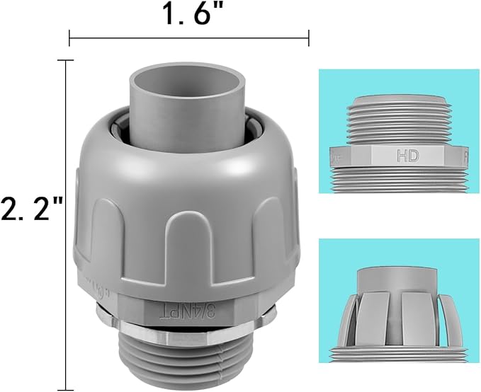 16-Pack 3/4" NPT UL Liquid Tight Connector Conduit Fitting PVC Straight | UV - Image 2