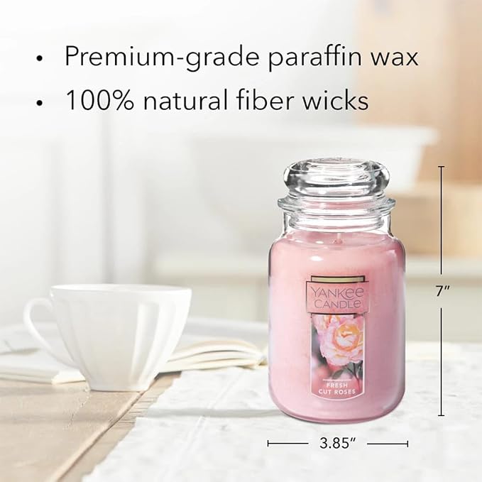Yankee Candle Fresh Cut Roses Scented Premium 22oz Single Wick Candle Over 110 - Image 4