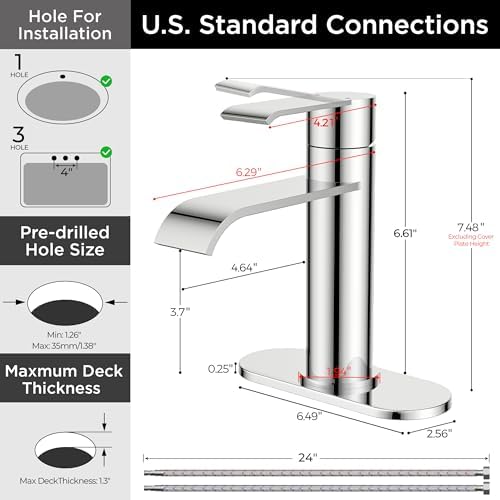 FORIOUS Waterfall Bathroom Faucet Single Hole Chrome 2 Pack - Image 7