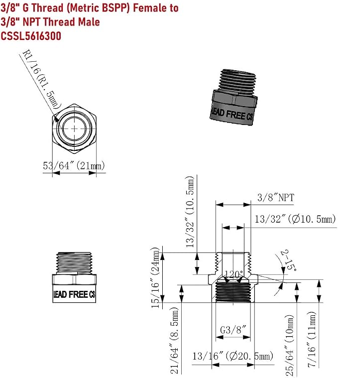 G Thread Female to NPT Thread Male Pipe Fitting Adapter - Image 3