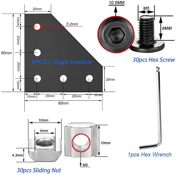 6Sets 2020 Corner Bracket Connectors 5 Hole L Shape Joint Plates - Image 2