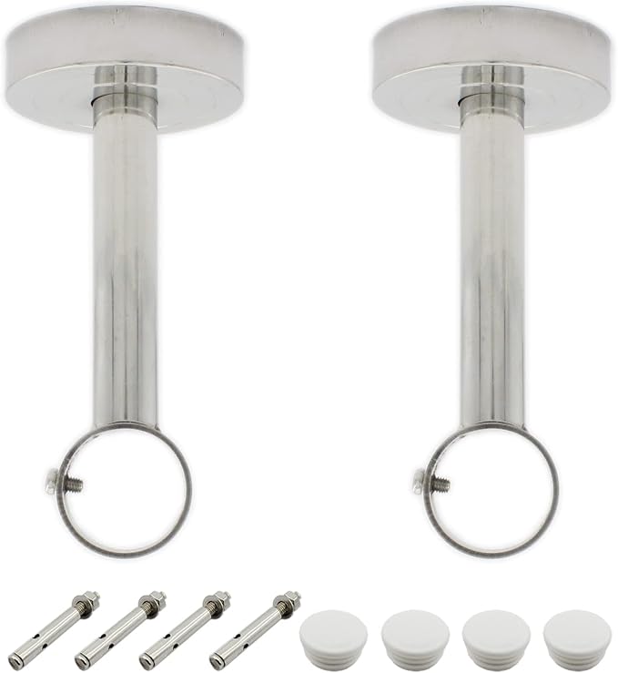 2 Pack Ceiling Mount Bracket, Stainless Steel Wardrobe Pipe Bracket Rod Holder by MetalTools