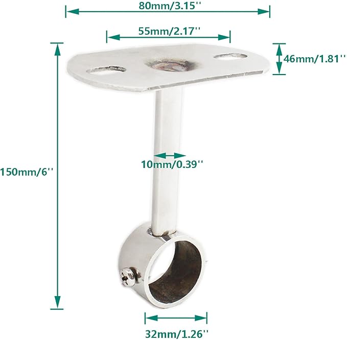 2 Pack Ceiling Mount Bracket, Stainless Steel Wardrobe Pipe Bracket Rod Holder - Image 2
