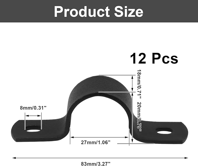 Piutouyar 12 Pcs DN20 Black Pipe Strap, 3/4 Inch Two Hole Strap U Bracket | - Image 2