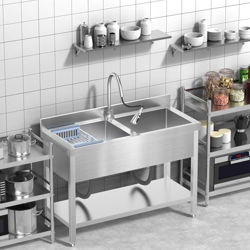 46.9Inch Stainless Steel Utility Sink 2-Compartment Commercial Sink - Image 7
