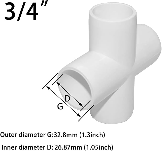 3/4 Inch Cross PVC Fitting 4 Way Connector, Furniture Grade Corner Fittings - Image 2