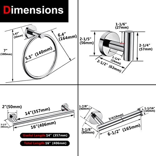 5 Pieces Polished Chrome Bathroom Hardware Accessories Set, Hand Towel Ring - Image 7