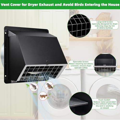 6 Inch Hooded Wall Vent with Flap and Mesh, 6inch Dryer Vent Cover Exterior - Image 3