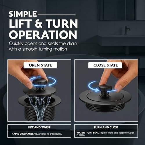SUPPLYGIANT 1-1/2 in Lift & Turn Bathtub Drain Stopper Assembly, Matte Black - Image 6