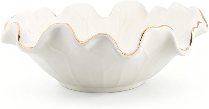 Handcrafted 8" White Ceramic Ruffle Bowl by Aimtobest