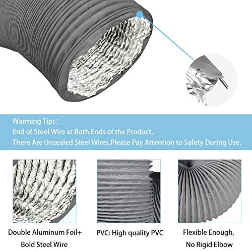 Omont Dryer Vent Hose 4 Inch 16FT Flexible Dryer Ducting Tube Air Duct Aluminum - Image 3