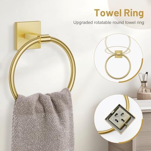 5 Pieces Bathroom Hardware Set Brushed Gold Towel Bar Set Includes 23.6” Towel - Image 3