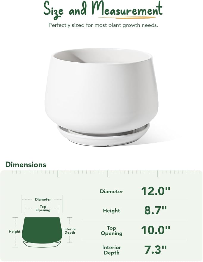 LE TAUCI Ceramic Planters, 12 Inch Pots - Image 6