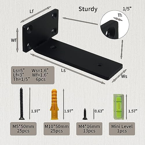 Heavy Duty Shelf Bracket 5 inch Metal Wall Mount Powder Coated 90 Degree Black - Image 2
