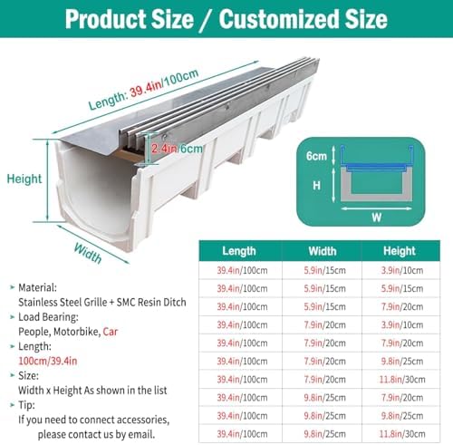 Slot Channel Drain with Stainless Steel Drain Grate Heavy Duty Durable Hidden - Image 3