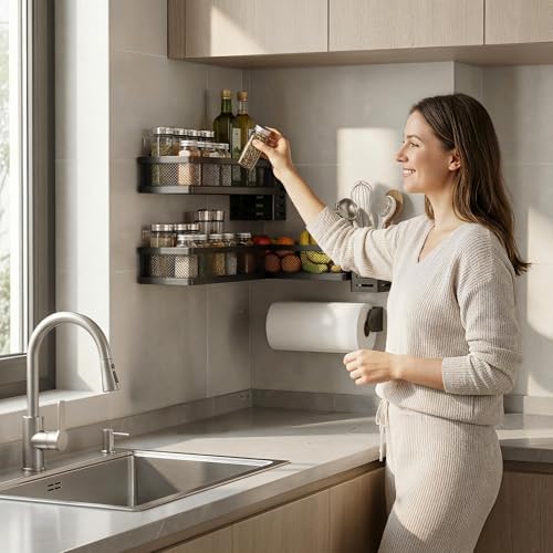 PUSDON 5-in-1 Wide Wall Mount Wrapped Mesh Kitchen Organizer & Shower Caddy Kit - Image 2