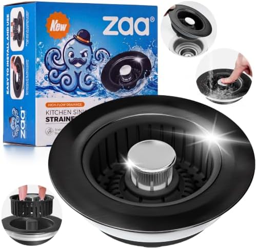 zaa 3 in 1 Kitchen Sink Drain Strainer Stopper Removable Basket Pop-Up by zaa