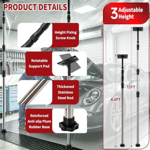 12FT Dust Barrier Poles, 4 Pack Spring Retractable Zipper Wall Pole Kit - Image 2
