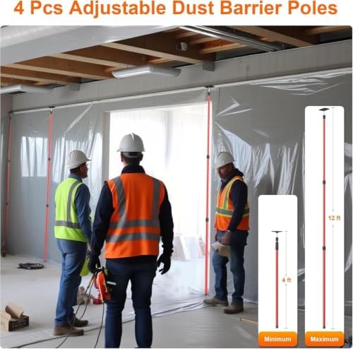 12ft Dust Barrier Poles with 33x13ft Dust Barrier Sheeting and 2 Heavy Duty - Image 2