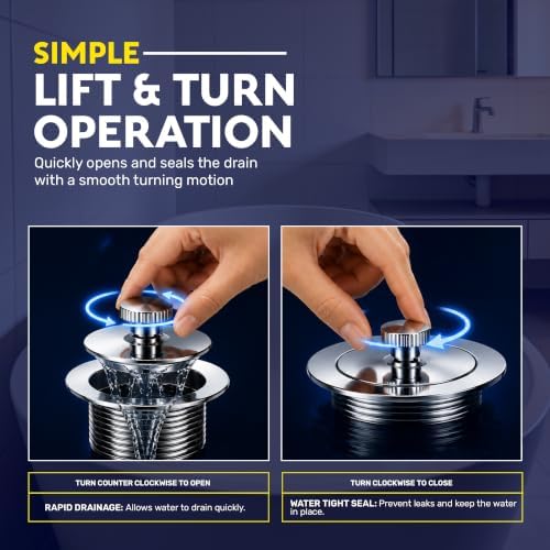 SUPPLYGIANT Lift and Turn Tub Drain Stopper, 1-3/8 Bathtub Drain Assembly - Image 3