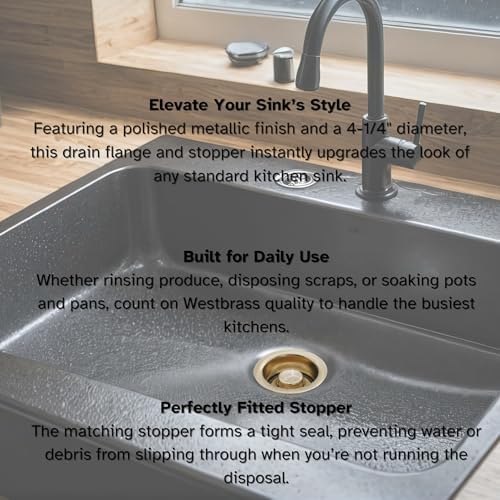 Westbrass D2089-01 4-1/4" Kitchen Sink Waste Disposal Drain Flange and Stopper - Image 6