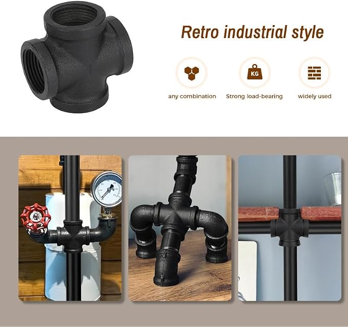 1" Black Pipe Fittings 4-Way Cross Fitting Home Expert 10 Pack | Malleable Cast - Image 4