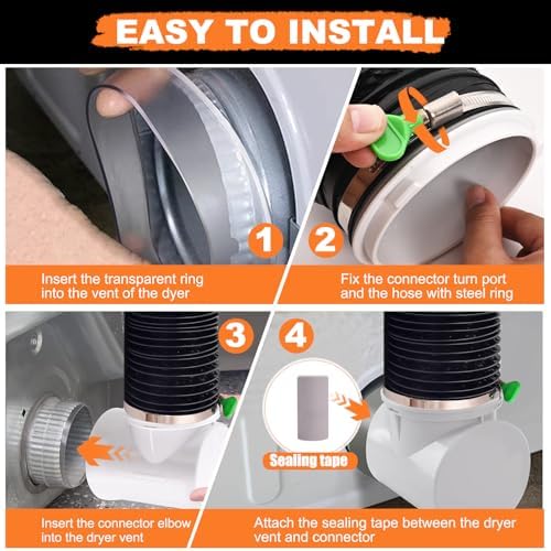 Dryer Vent Hose Connector Kit, 90 Degree Dryer Vent Elbow+10ft 6-Layer Flexible - Image 4