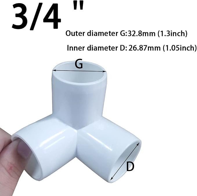 3/4“ Tee PVC Fitting 3 Way Elbow Connector, Furniture Grade 90 Degree Elbow - Image 2