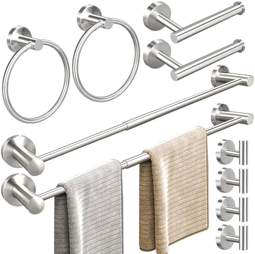 10pcs Brushed Nickel Retractable Bathroom Hardware Set by RUBY.Q