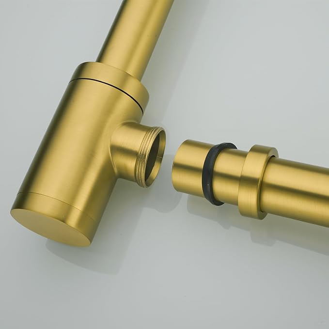 Brass Round Bottle P-Trap with Pop Up Drain Stopper with Overflow, 1 1/4 - Image 5