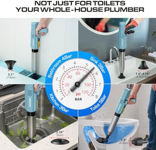 Electric Toilet Plunger, Heavy-Duty Clog Remover, Dusty Blue - Image 5