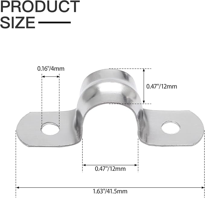 Bonsicoky 10Pcs M12 Rigid Pipe Strap, 1/2" Stainless Steel 2 Holes Cable U - Image 2