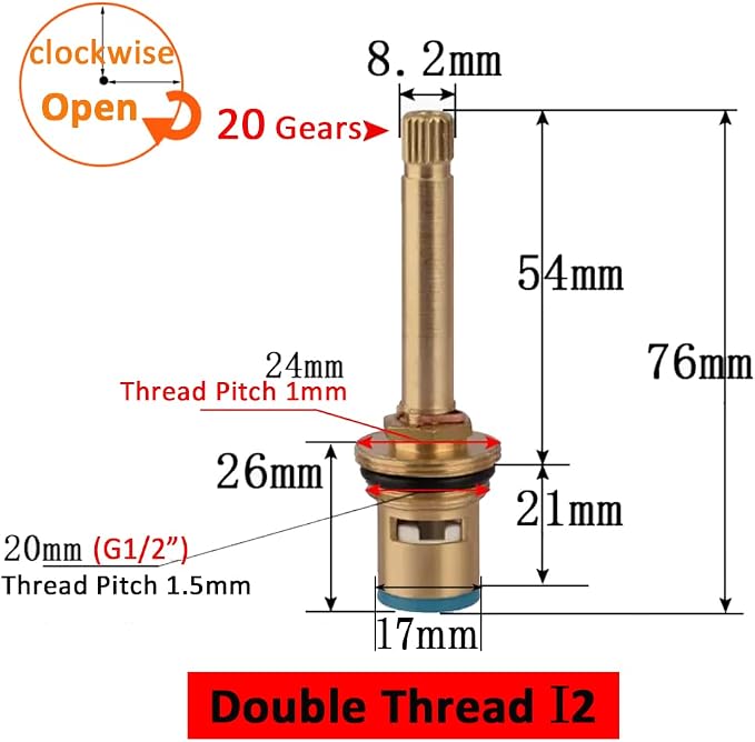 Faucet Ceramic Cartridge Valve, G1/2" Brass Tap Ceramic Disc Cartridges - Image 2