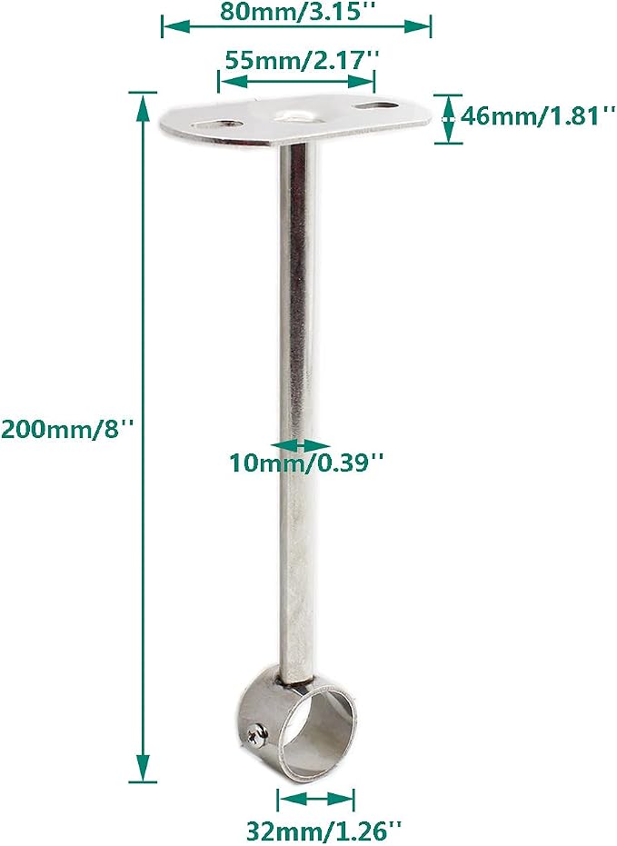 2 Pack Ceiling Mount Bracket, Stainless Steel Wardrobe Pipe Bracket Rod Holder - Image 2