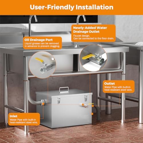 BEAMNOVA Commercial Grease Trap, Stainless Steel, Side Inlet - Image 3