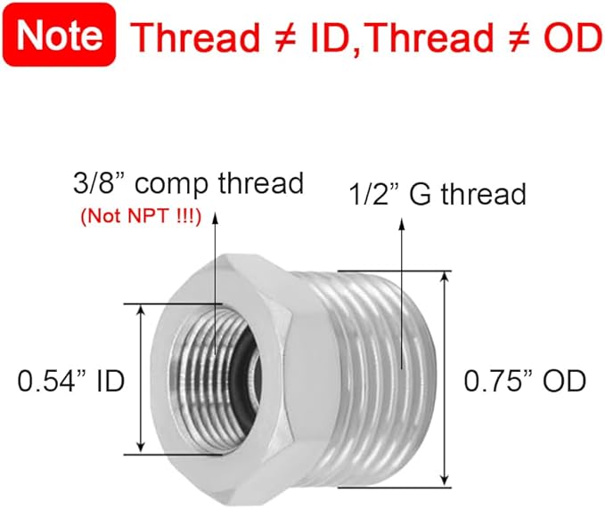 Joywayus 1/2 G Male to 3/8 Compression Female Thread Bushing Pipe Fitting - Image 2
