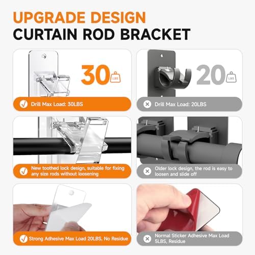 Universal Curtain Rod Holders, No Drill Curtain Rod Brackets, Self Adhesive - Image 4
