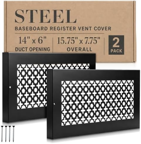 Lewtemi 2 Pack Baseboard Register Vent 14'' x 6'' Duct Opening Size, Heavy Duty by Lewtemi