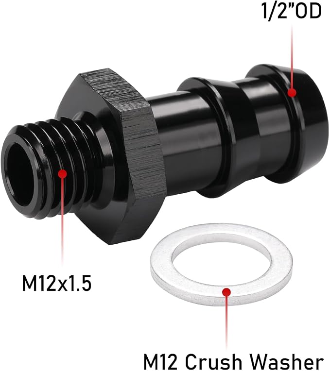 M12x1.5 Male Metric to 1/2 Barb Fuel Pump Outlet Adapter Fitting Aluminum Black - Image 2