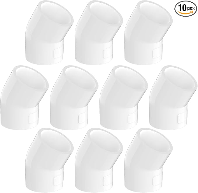 10-Pack 1/2 Inch 45 Degree PVC Elbow Pipe Fittings, Furniture Grade SCH40 PVC by Unknown