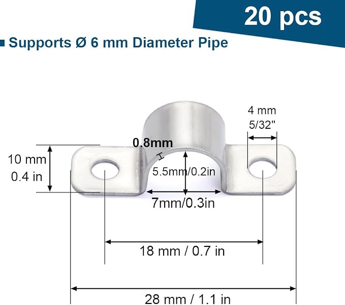 1/4 Inch Stainless Steel Conduit Clamps 2 Hole Pipe Clamps U Pipe Bracket - Image 2