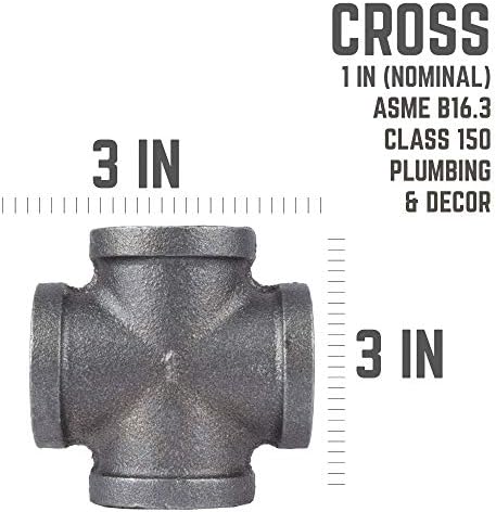 PIPE DECOR 1" Cross Fitting, Malleable Iron, Fits One Inch Diameter Black Steel - Image 2