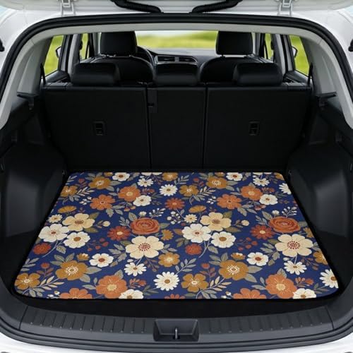 Blue Orange Floral All Weather Trunk Mat 29"x39" by Mintulipy