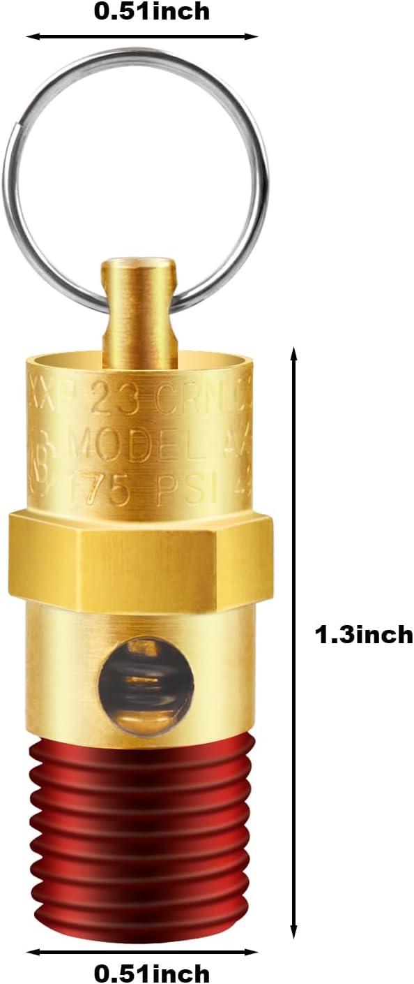 1/4'' NPT Male 175 PSI Air Compressor Pressure Relief Valve Brass | Safety - Image 2