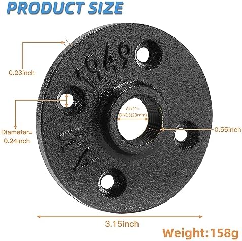 1/2" Heavy Duty Black Floor Flange, 40 Pack Malleable iron Pipe Flange - Image 2