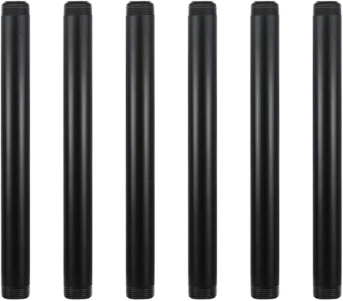 6 Pack 3/4" × 10" Pre-Cut Black Metal Pipe, Industrial Steel Fits Standard by GeilSpace